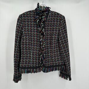 Spencer Jeremy Womens Jacket Sz M Vintage Woven Fringe Trim Multicolor Statement